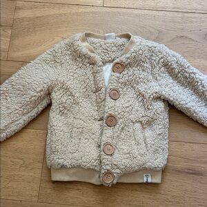 Kids Cozy Cream Sherpa Jacket with Wooden Buttons